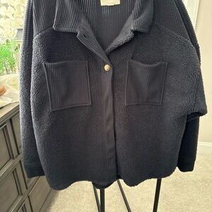 American Eagle Outfitters Navy Sherpa Jacket with Ribbed Pocket Accents